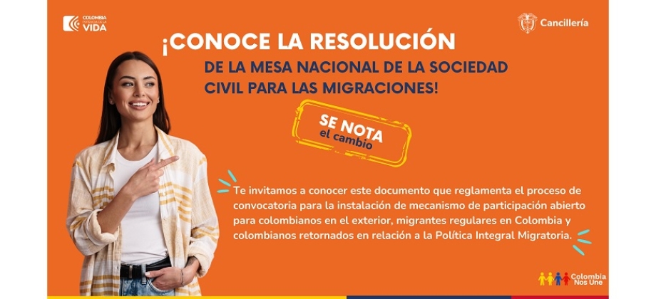 Conozca la Resolución del Proceso de Convocatoria de la Mesa Nacional de la Sociedad Civil para las Migraciones